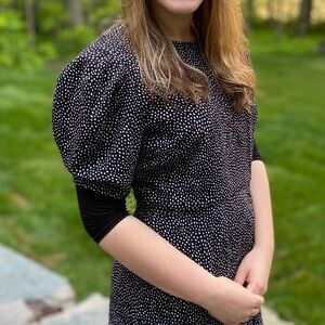 Halogen Black Dot Puff-Sleeve Dress